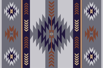 Wall Mural - Ethnic fabric pattern, grey, blue, brown, geometric shapes for textiles and clothing, blankets, rugs, blankets, vector illustration.