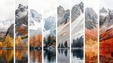 Fototapeta Natura - vertical segmented images of abstract landscapes and environments of mountains and snow and lakes and Grass and dirt, AI Generative