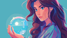 Woman With A Crystal Ball Cartoon Vector Illustration
