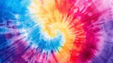 Fototapeta Tęcza - Classic tie dye pattern with classic rainbow shades spiraling out from the center of the canvas