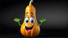 A Cartoon Character With Funny Face Butternut Squash On Black Background