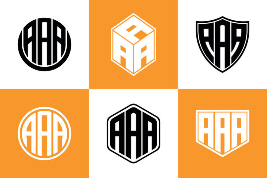 AAA initial letter geometric shape icon logo design vector. monogram, letter mark, circle, polygon, shield, symbol, emblem, elegant, abstract, wordmark, sign, art, typography, icon, geometric, shape