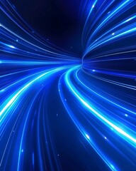 Poster - Blue neon geometric speed line abstract technology background.