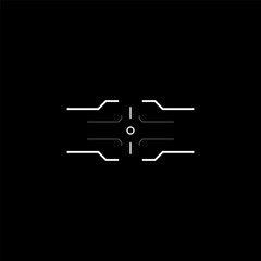 Poster - Cyberpunk aim, tech style square target, HUD sight, virtual futuristic interface for game, HUD crosshair. GUI aiming point, vector targeting reticle, game focusing point.