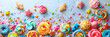  colorful celebrations with sweet cookies and candies, banner, empty space for text