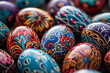 A close-up view of hand-painted Easter eggs, each one a masterpiece of color and creativity, ready to delight children and adults alike.