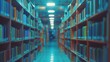 Abstract blurred empty college library interior space. Blurry classroom with bookshelves by defocused effect