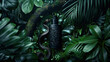 Blank serum or perfume packaging in a dense forest with a king cobra nearby. For presenting products on a dense forest background