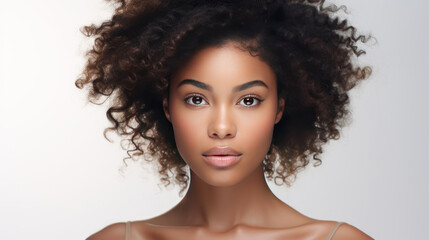 
portrait of a young African American woman on a white background