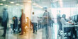 © Nice Seven - empty glass office with various people sitting and working,  blurry images of company executives and employees in an office
