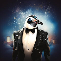 Wall Mural - Penguin hosting a glamorous gala event