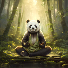 Wall Mural - Panda in yoga pose in jungle