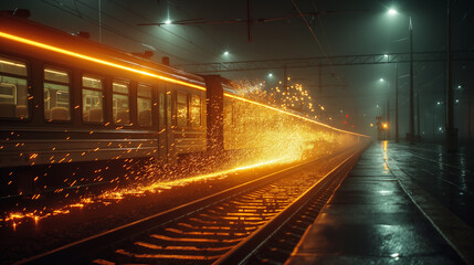 Wall Mural - Pasenger train brakes at station platform.