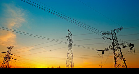 Wall Mural - wire electrical energy at sunset