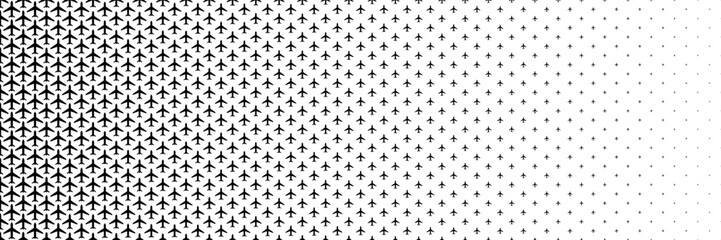 Poster - horizontal black halftone of aeroplane design for pattern and background.