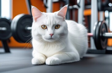 Sports cat on training workout in the gym 