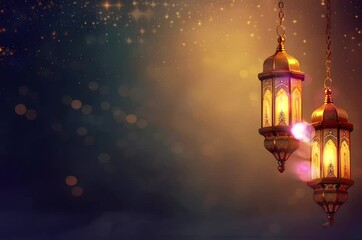 Wall Mural - islamic ramadan lantern animation with sparkling gold glitter for ramadan kareem or eid mubarak. al fitr adha event ceremony background