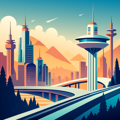 Poster - A futuristic vector graphic of a cityscape with advanced infrastructure. vektor illustation