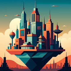Poster - Surreal cityscapes where buildings morph into organic shapes. vektor illustation