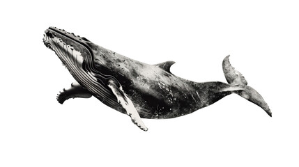 black whale illustration isolated on transparent background