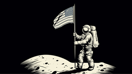 Wall Mural - abstract astronaut planting a flag on the newly discovered moon. simple vector art