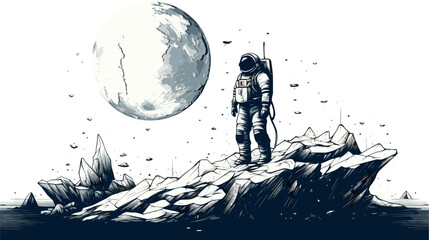 Wall Mural - abstract astronaut taking the first step onto the moon's surface. simple vector art