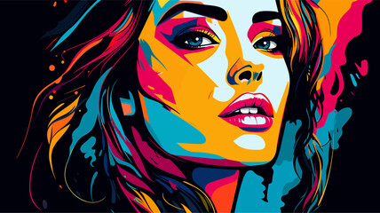 Wall Mural - Portrait with a vibrant  graffiti-inspired aesthetic. simple Vector art