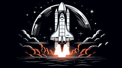 Wall Mural - abstract space exploration mission with a spacecraft touching down. simple vector art