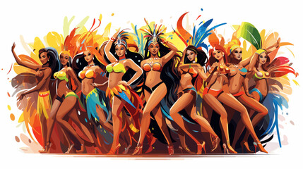Wall Mural - group of samba dancers showcasing the diversity of costumes and styles. simple vector art