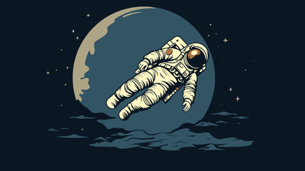 Wall Mural - abstract astronaut floating above the moon surface during landing. simple vector art