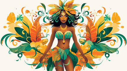 Wall Mural - carnival costume with a tropical theme adorned with fruits and flowers. simple vector art