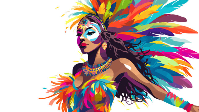 Samba dancer with a feathered headdress  sequined costume  and high heels. simple Vector art
