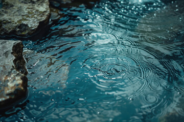 Poster - Water splash in the forest. Water is the source of life. A slide background for showcasing the importance of water. Background image. Created with Generative AI technology.