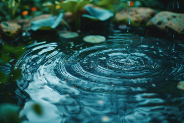 Poster - Water splash in the forest. Water is the source of life. A slide background for showcasing the importance of water. Background image. Created with Generative AI technology.