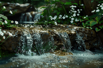Poster - Waterfall in the forest. Water is the source of life. A slide background for showcasing the importance of water. Background image. Created with Generative AI technology.