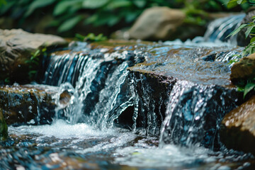 Poster - Waterfall in the forest. Water is the source of life. A slide background for showcasing the importance of water. Background image. Created with Generative AI technology.
