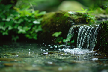Poster - Waterfall in the forest. Water is the source of life. A slide background for showcasing the importance of water. Background image. Created with Generative AI technology.
