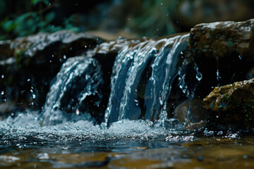Poster - Waterfall in the forest. Water is the source of life. A slide background for showcasing the importance of water. Background image. Created with Generative AI technology.