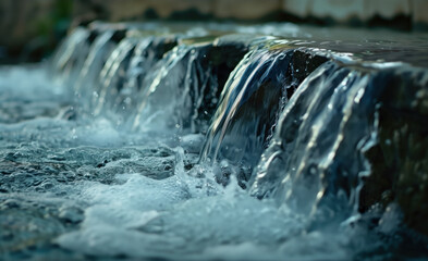Poster - Waterfall in the forest. Water is the source of life. A slide background for showcasing the importance of water. Background image. Created with Generative AI technology.