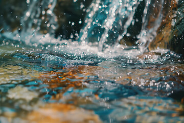 Poster - Waterfall in the forest. Water is the source of life. A slide background for showcasing the importance of water. Background image. Created with Generative AI technology.