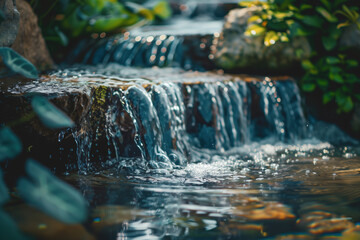 Poster - Waterfall in the forest. Water is the source of life. A slide background for showcasing the importance of water. Background image. Created with Generative AI technology.