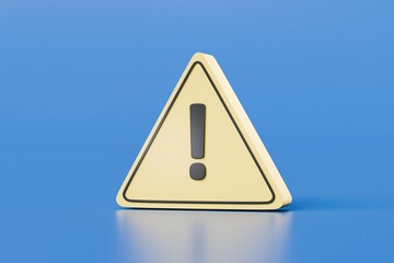 Wall Mural - 3d yellow triangle warning symbol icon. on isolated blue background. error alert safety concept. att
