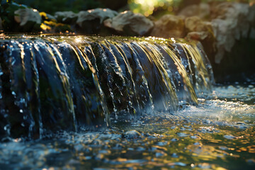 Poster - Waterfall in the forest. Water is the source of life. A slide background for showcasing the importance of water. Background image. Created with Generative AI technology.