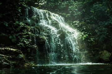 Poster - Waterfall in the forest. Water is the source of life. A slide background for showcasing the importance of water. Background image. Created with Generative AI technology.