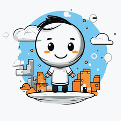 Sticker - Cute Cartoon Man in City. Vector Character Illustration Design.