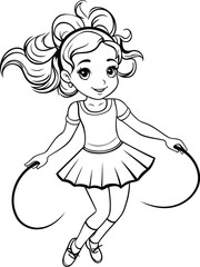 Sticker - Cute little ballerina in a tutu. Black and white vector illustration.