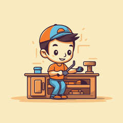 Canvas Print - Cartoon boy playing a game at home. Vector illustration in cartoon style.