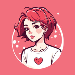 Wall Mural - Beautiful girl with red hair on pink background. Vector illustration.