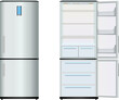 Refrigerator with freezer on a white isolated background. Household appliances for the home. Vector illustration.