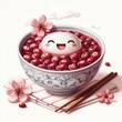 Festive food for Chinese Lantern Festival, Winter Solstice or Lunar New Year. bowl of delicious sweet glutinous rice balls(Tangyuan) with Generative AI.